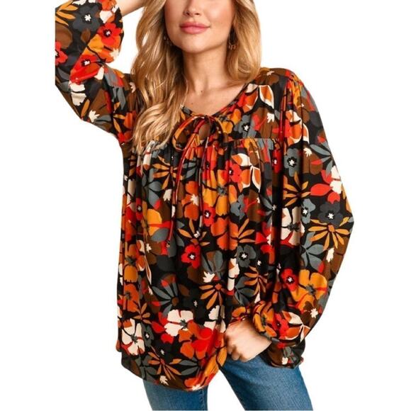 Haptics Butterscotch Floral Knit Top, Size L, New without Tag - Picture 2 of 6